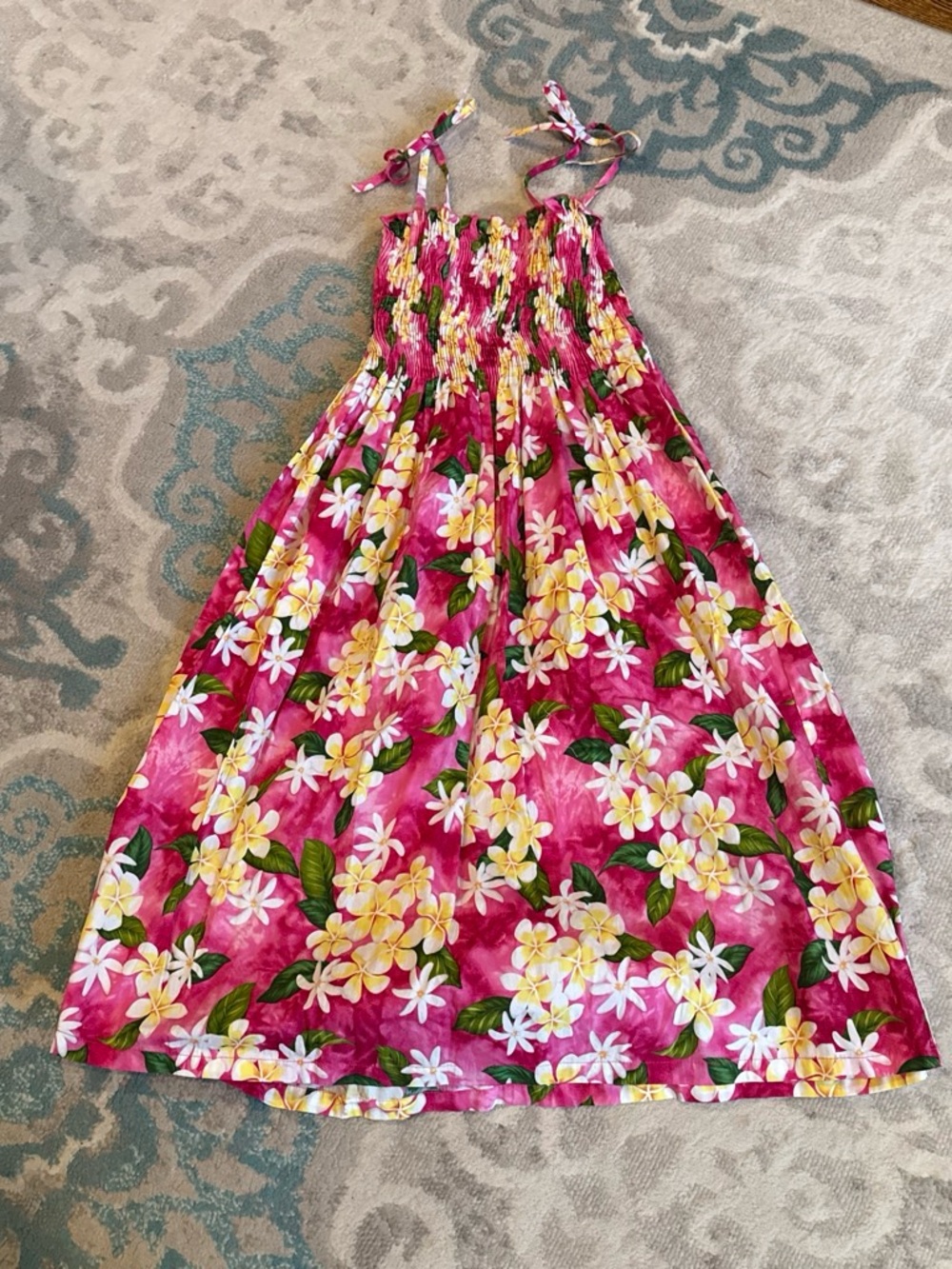 Girls Pink Floral Sundress with Tie Straps